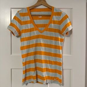Nike Orange and Gray Striped V-Neck Tee